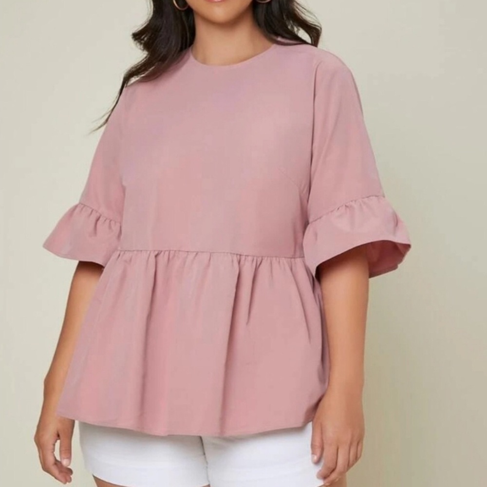 SHEIN Plus Ruffle Trim Keyhole Back Peplum Top Size 4X